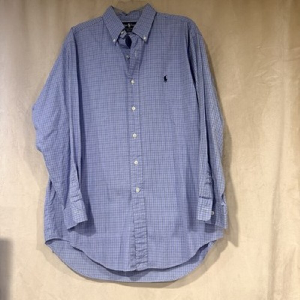 Ralph Lauren Yarmouth men's blue plaid button-down shirt  Size 16 32/33